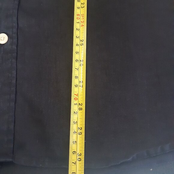 Eddie Bauer SZ M 100% Linen Mandarin Collar Men's Button Up Black Shirt - Picture 12 of 12